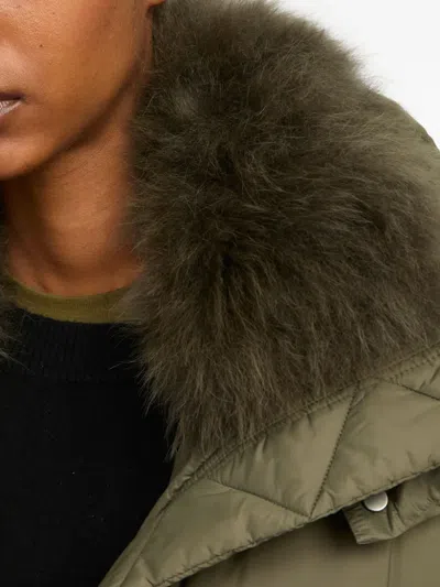 Yves Salomon Lambswool-collar Down Jacket In Green