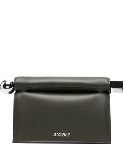 Jacquemus Womens Dark Khaki La Pochette Rond Carre Leather Clutch Bag In Gray