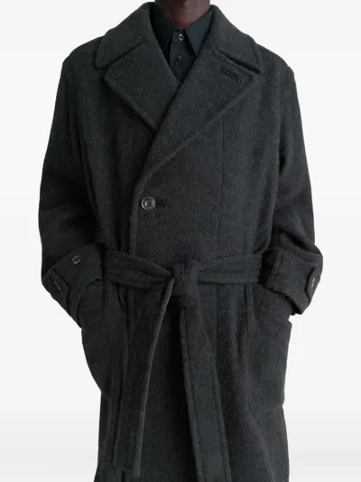 Lemaire Soft Coat In Wool And Alpaca Blend With Removable Belt In Black