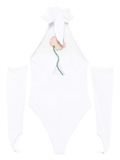 Mazzei Beaded-flower Swimsuit In White