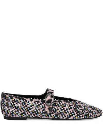 Kurt Geiger Leopard-print Crystal-embellished Ballet Flats In Pink
