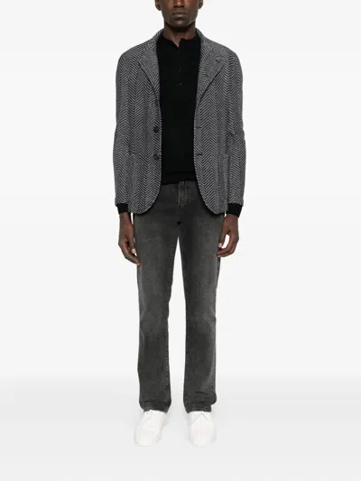 Emporio Armani Textured Fabric Blazer Featuring Front Pockets In Black