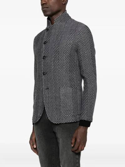 Emporio Armani Textured Fabric Blazer Featuring Front Pockets In Black