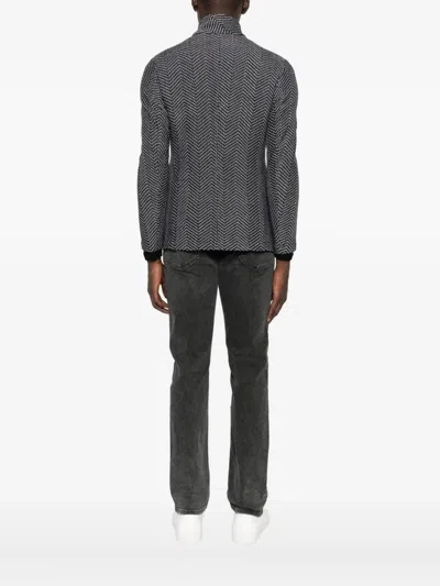 Emporio Armani Textured Fabric Blazer Featuring Front Pockets In Black