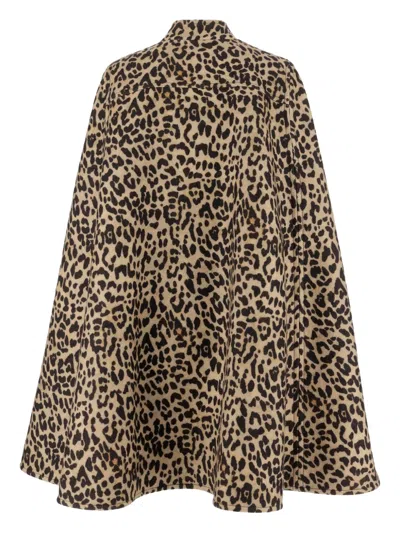 Valentino Womens Animalier Leopard Relaxed-fit Wool Cape In Brown