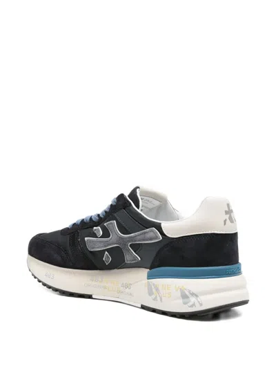 Premiata Layered White And Grey Sneakers With Sculpted Sole In Blue