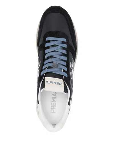 Premiata Layered White And Grey Sneakers With Sculpted Sole In Blue