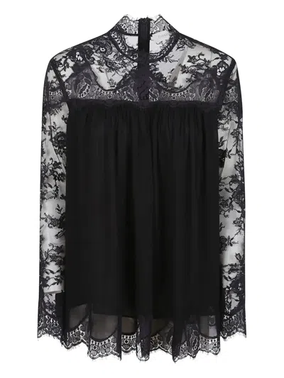 Zimmermann Black Blouse With High Neck And Lace Panels In Viscose Woman In Black