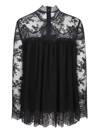 Zimmermann Black Blouse With High Neck And Lace Panels In Viscose Woman In Black