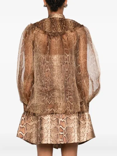 Zimmermann Hypnotic Smocked Blouse In Brown
