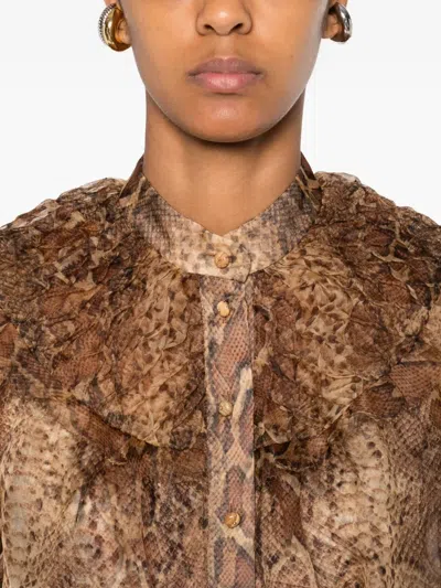 Zimmermann Hypnotic Smocked Blouse In Brown