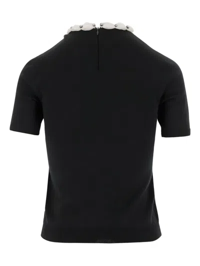 Valentino Embellished Neckline Fitted Short Sleeve Knitwear In Black