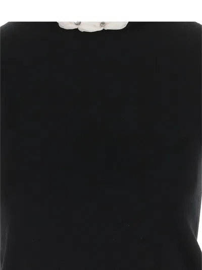 Valentino Embellished Neckline Fitted Short Sleeve Knitwear In Black