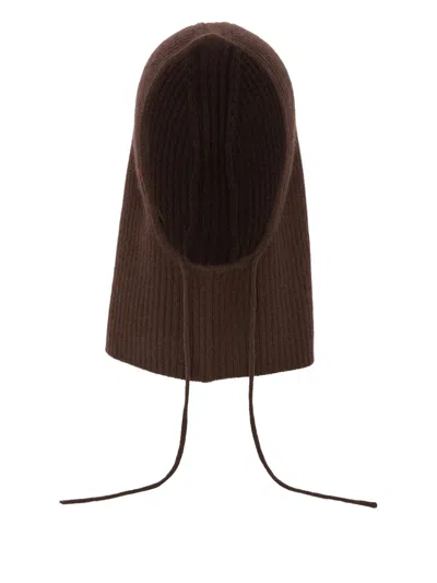 Yves Salomon Ribbed Cashmere Balaclava In Brown