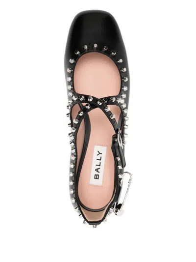 Bally Beliska Studded Leather Ballet Flats In Black