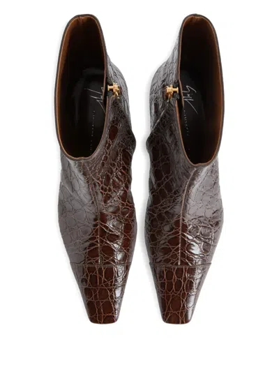 仿鳄鱼纹方头及膝靴