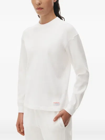 Alexander Wang Unisex Long Sleeve In Cotton Waffle Thermal In White