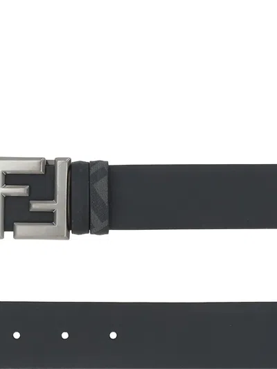 Fendi Adjustable Reversible Ff Patterned Belt In Black