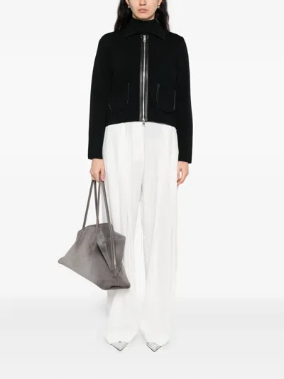 Liu •jo Leather-trimmed Zip-front Jacket In Black