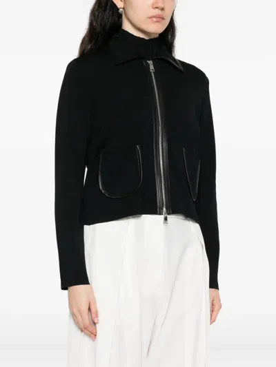 Liu •jo Leather-trimmed Zip-front Jacket In Black