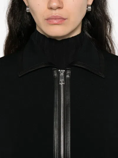 Liu •jo Leather-trimmed Zip-front Jacket In Black