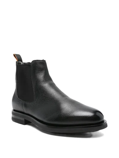 Santoni Elastic-panel Leather Boots In Black