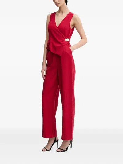 Pedro Del Hierro Wrap-front Gold-button Jumpsuit In Red