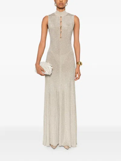 Self-portrait Womens Gold Sleeveless Buttoned Lurex Knit Maxi Dress In Metallic