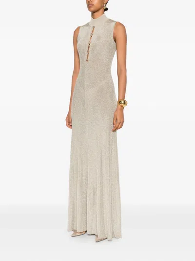 Self-portrait Womens Gold Sleeveless Buttoned Lurex Knit Maxi Dress In Metallic