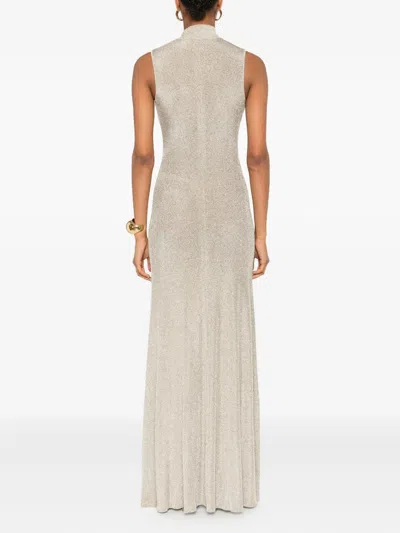 Self-portrait Womens Gold Sleeveless Buttoned Lurex Knit Maxi Dress In Metallic