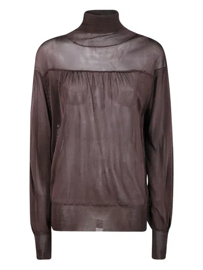 Aviu Viscose Turtle Neck Sweater In Brown