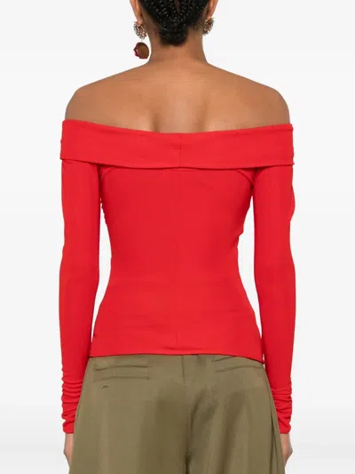 Blumarine Twist-detail Off-shoulder Top In Red