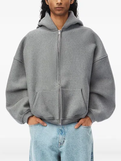 Alexander Wang Star Zip Up Hoodie In Dense Fleece In Gray