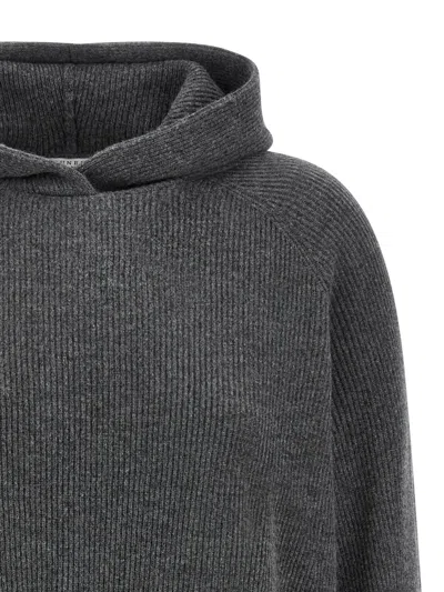 Brunello Cucinelli Ribbed Texture Hooded Sweater With Long Sleeves In Gray