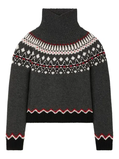 Alanui Grey Fair Isle Patterned Turtleneck Jumper In Gray