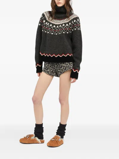 Alanui Grey Fair Isle Patterned Turtleneck Jumper In Gray