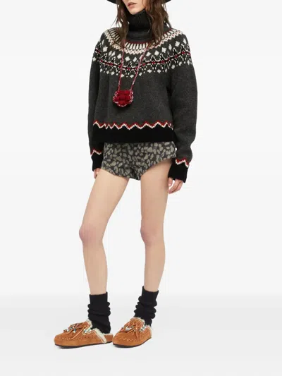 Alanui Grey Fair Isle Patterned Turtleneck Jumper In Gray