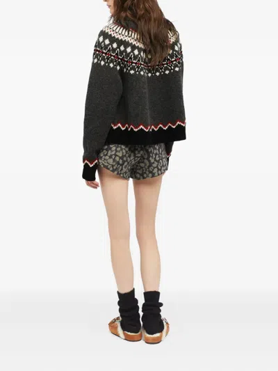 Alanui Grey Fair Isle Patterned Turtleneck Jumper In Gray