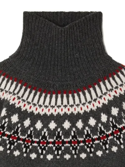 Alanui Grey Fair Isle Patterned Turtleneck Jumper In Gray