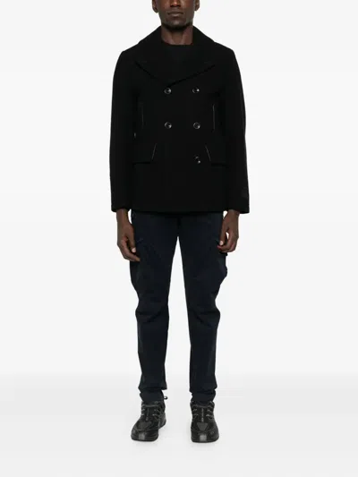 C.p. Company Double-breasted Structured Jacket With Wide Lapels In Black