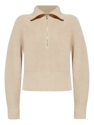 Max Mara Cashmere Wool Zip Collar Sweater In Neutral