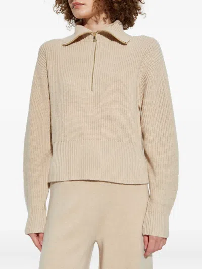 Max Mara Cashmere Wool Zip Collar Sweater In Neutral