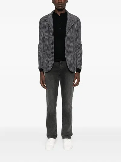 Emporio Armani Tonal Diamond Wool Sweater In Black