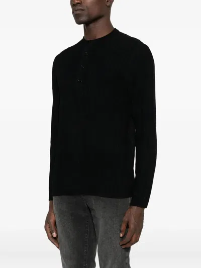 Emporio Armani Tonal Diamond Wool Sweater In Black