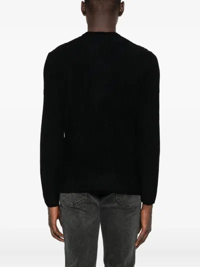 Emporio Armani Tonal Diamond Wool Sweater In Black