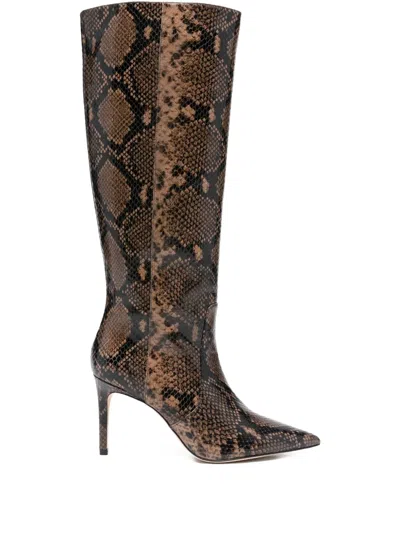 Stuart Weitzman Vinnie Snake-printed Leather Knee Boots In Brown