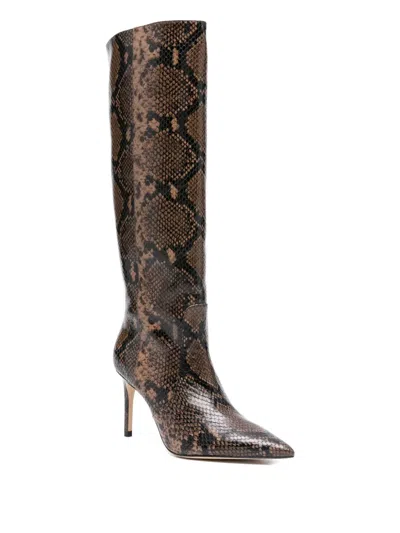 Stuart Weitzman Vinnie Snake-printed Leather Knee Boots In Brown