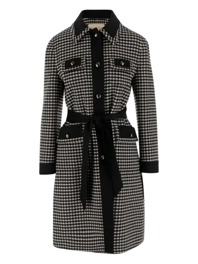 Valentino Womens Avorio Nero Gingham-pattern Wool And Cashmere-blend Coat In Gray
