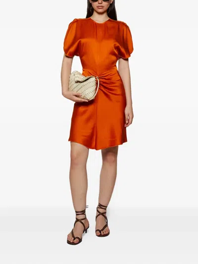 Victoria Beckham Womens Sunset Orange Ruched Regular-fit Woven Mini Dress