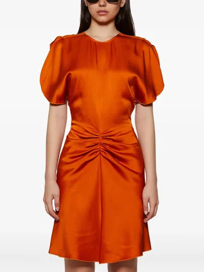 Victoria Beckham Womens Sunset Orange Ruched Regular-fit Woven Mini Dress